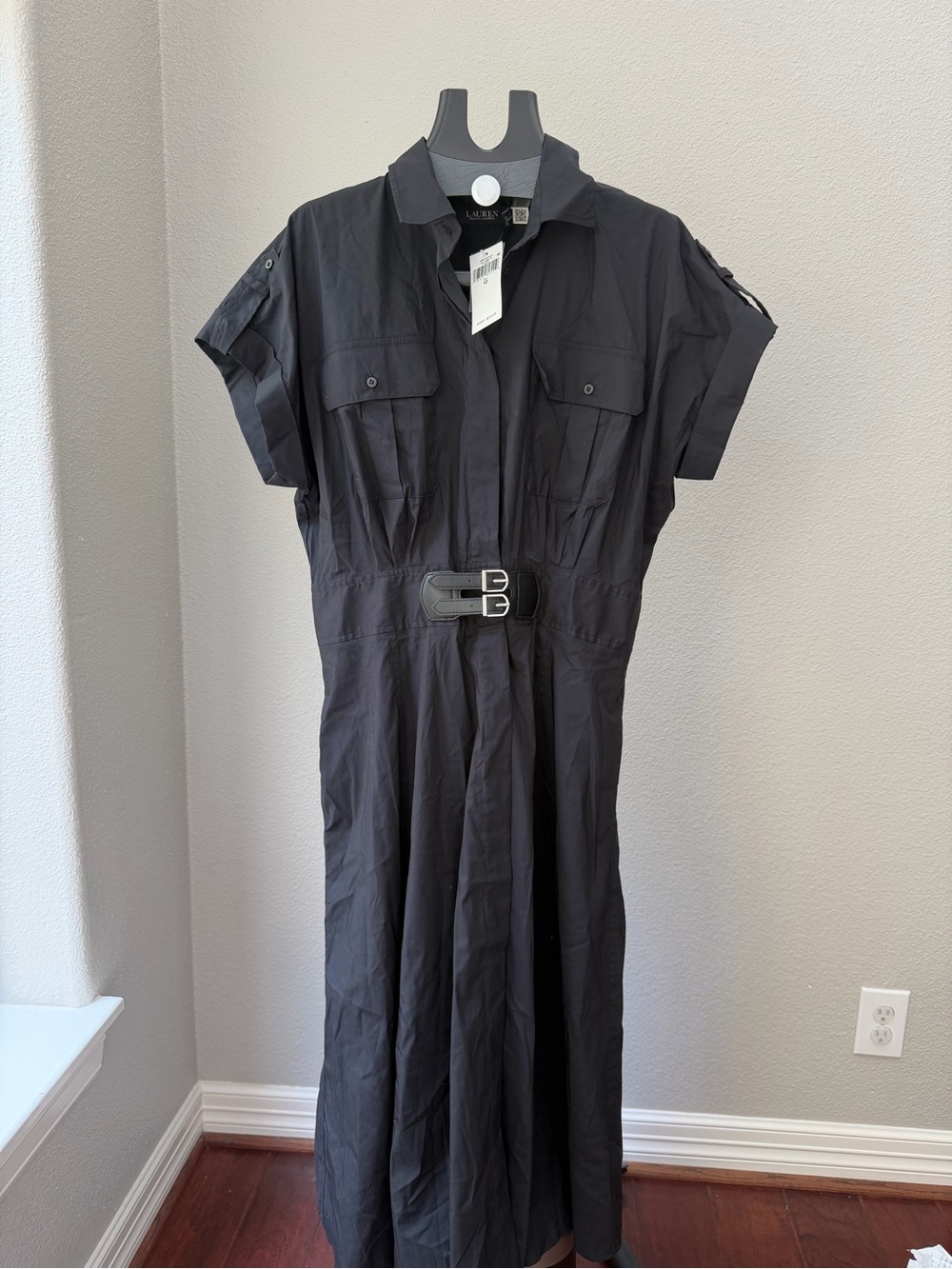 Lauren Ralph Lauren Women's Buckle-Trim Cotton-Blend Shirtdress Size 12 - Picture 4 of 10